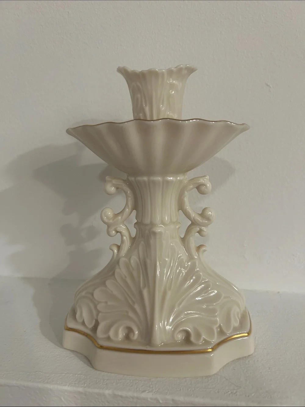 Vintage Lenox Porcelain Aquarius Collection Ivory Candlestick Single